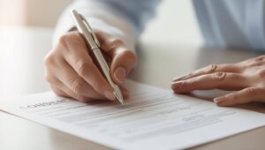 Image of a hand signing a consent form